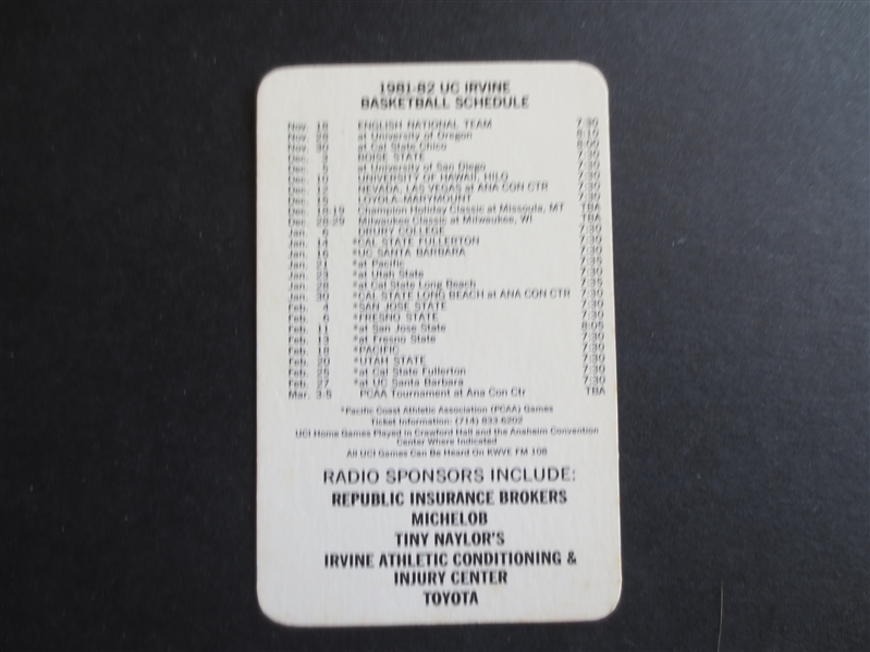 1981-82 UCI Basketball Schedule