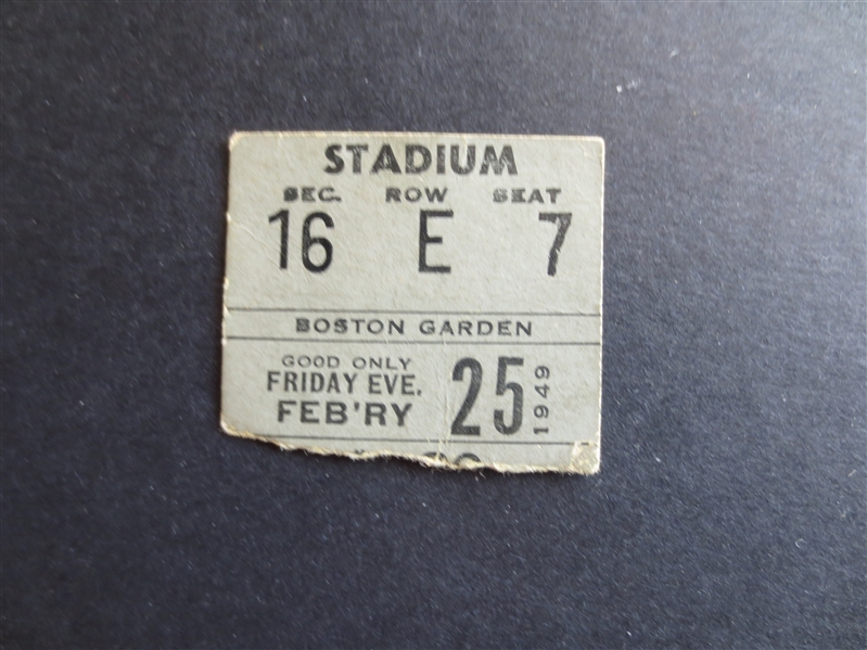1949 Boston Celtics BAA Basketball Ticket  RARE