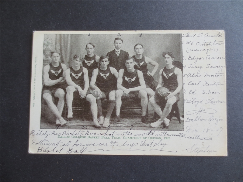 1907 Dallas College Team Basketball Postcard that played the Champion of the World Buffalo Germans