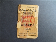 1948-49 Oshkosh All Stars NBL Pro Basketball Schedule  RARE!