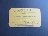 1935-36 Buffalo Bisons Midwest Conference Pro Basketball League Season Ticket RARE!