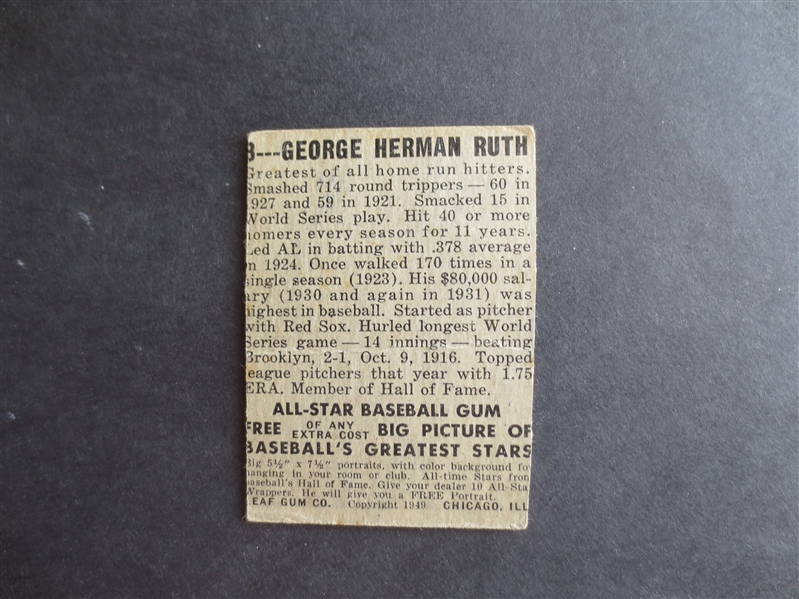 1949 Leaf Babe Ruth Baseball Card in affordable condition #3