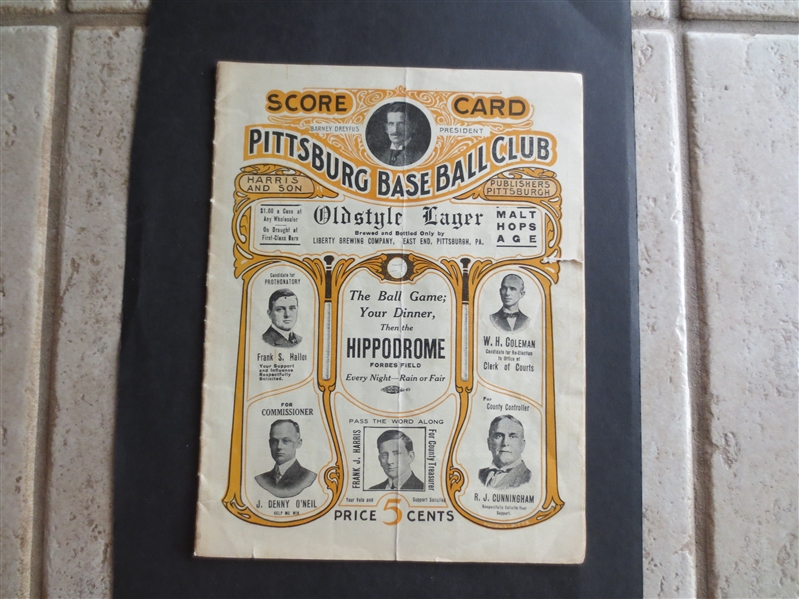 1911 Cincinnati Reds at Pittsburgh Pirates Scored Baseball Program with Players Pictured (Honus Wagner's picture is the T206 Photo)
