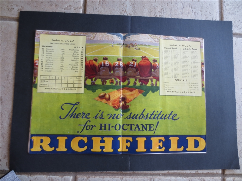1934 Stanford vs. UCLA Unscored Football Program