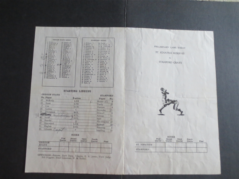 1929 Oregon State at Stanford Scored Football Program 