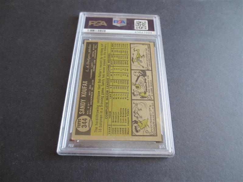 1961 Topps Sandy Koufax PSA 6 EX-MT Baseball Card #344