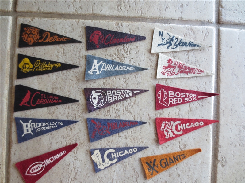 (15) different 1936-38 BF3 Baseball Team Mini Pennants