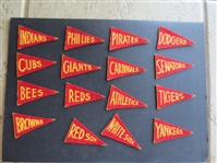 (16) different Circa 1930 BF3 Red and Gold Type Baseball Team Mini Pennants with Boston Bees and St. Louis Browns