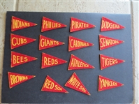 (16) different Circa 1930 BF3 Red and Gold Type Baseball Team Mini Pennants with Boston Bees and St. Louis Browns
