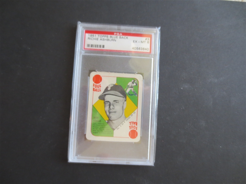 1951 Topps Blue Back Richie Ashburn PSA 6 EX-MT Baseball Card #3 Hall of Famer