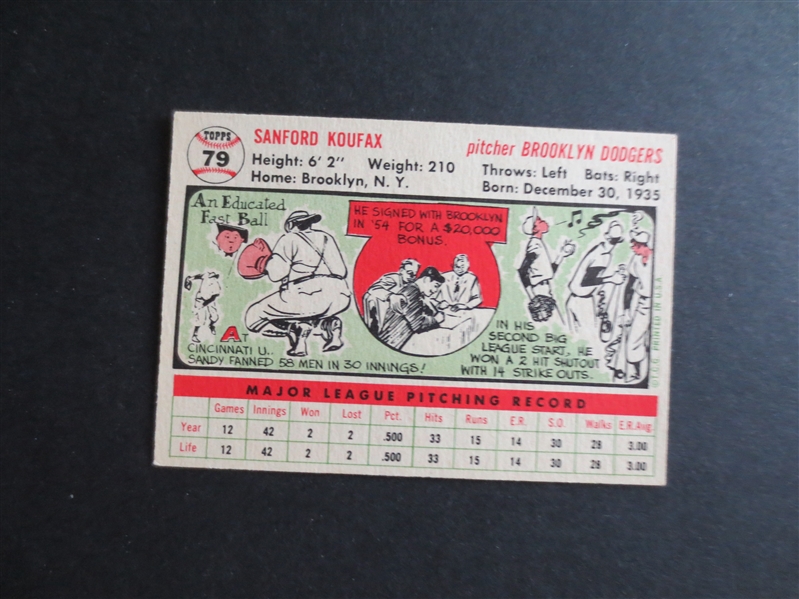 1956 Topps Sandy Koufax Baseball Card #79 in Beautiful Shape!
