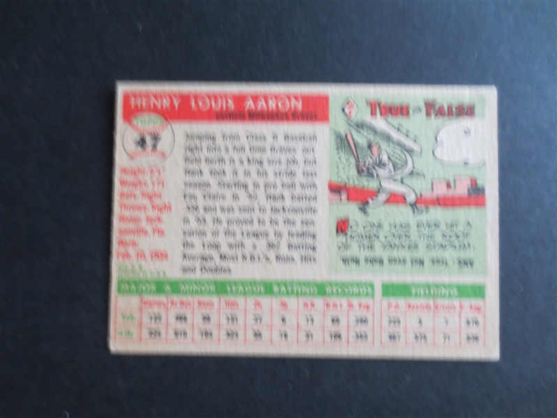 1955 Topps Hank Aaron Baseball Card #47 in Great Shape!
