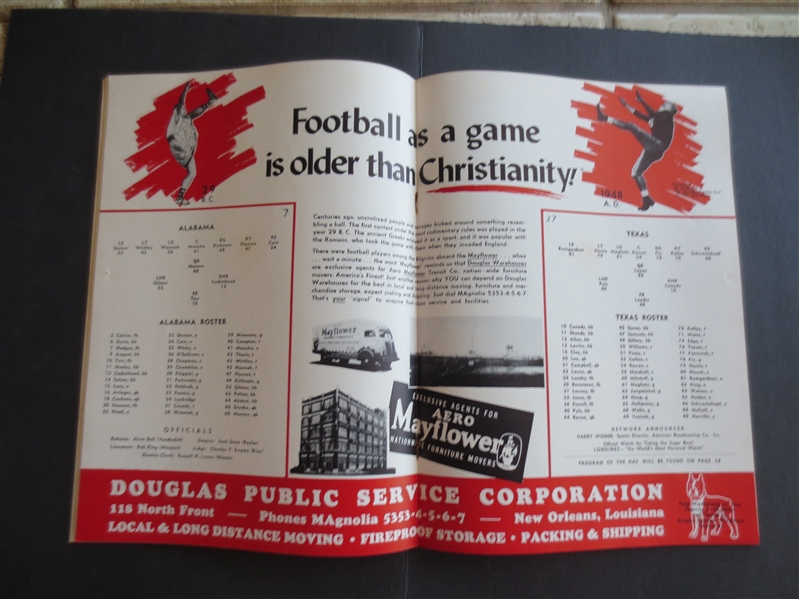 1948 Sugar Bowl Football Program Alabama vs. Texas in Great Shape!