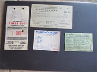 (4) different Neat Tickets: 1951 UCLA Football Season Ticket, 1975 LA Times 500 Racing Ticket with autographs , Disneyland E ticket, Magic Mountain