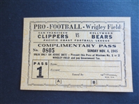1945 San Francisco Clippers at Hollywood Bears Pro Football Ticket Pacific Coast Football League