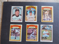 (6) different Autographed 1972 Topps Baseball Cards: Osteen, Carrithers, (2) Mitterwald, Rigney, Renko