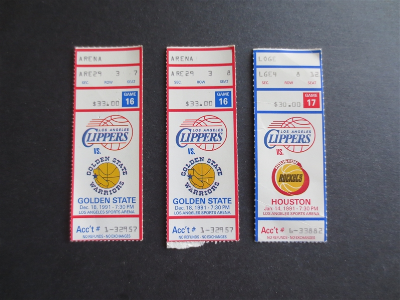 (3) 1991 Los Angeles Clippers home basketball tickets vs. Houston Rockets and Golden State Warriors