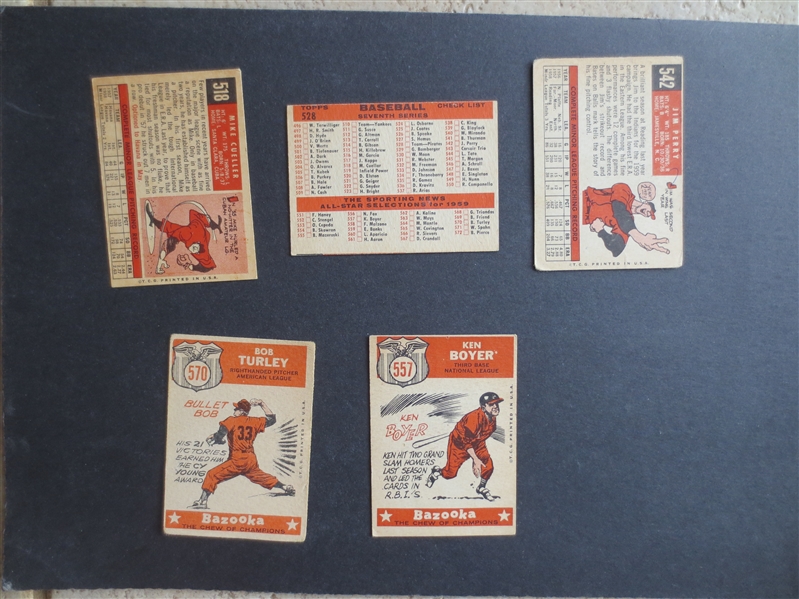 (5) different 1959 Topps High Numbers including Cueller Rookie and Perry Rookie