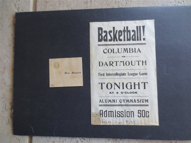 1911 Columbia University vs. Dartmouth Basketball Handbill with Player Notation