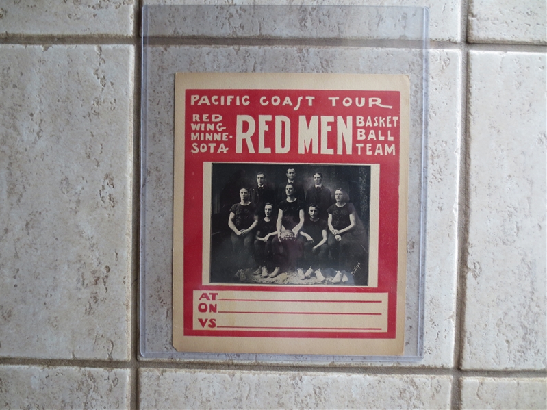 1905-06 Minnesota Red Wing Red Men Pacific Coast Tour Pro Basketball Team Broadside  11.5 x 9.5  WOW!