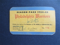 1954-55 Philadelphia Warriors NBA Season Pass---Very Early NBA!  HOFer Larry Costello Rookie Year   WOW!