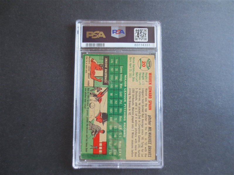 1954 Topps Warren Spahn PSA 4 VG-EX Baseball Card #20
