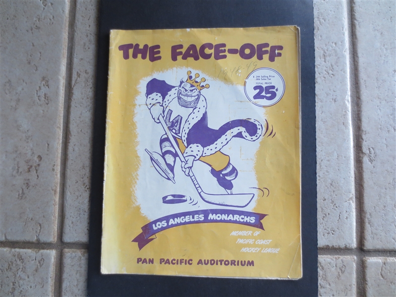 1948-49 Fresno Falcons at Los Angeles Monarchs Pacific Coast Hockey League Program