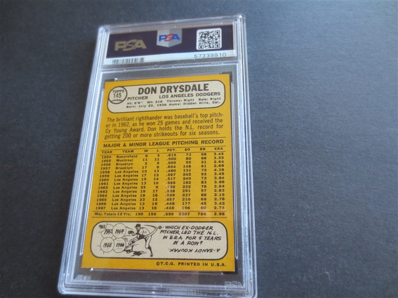 1968 Topps Don Drysdale PSA 9 MINT Baseball Card #145  WOW!