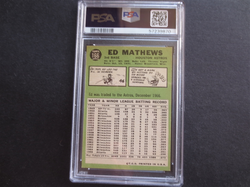 1967 Topps Eddie Mathews PSA 8 NMT-MT Baseball Card #166  Hall of Famer