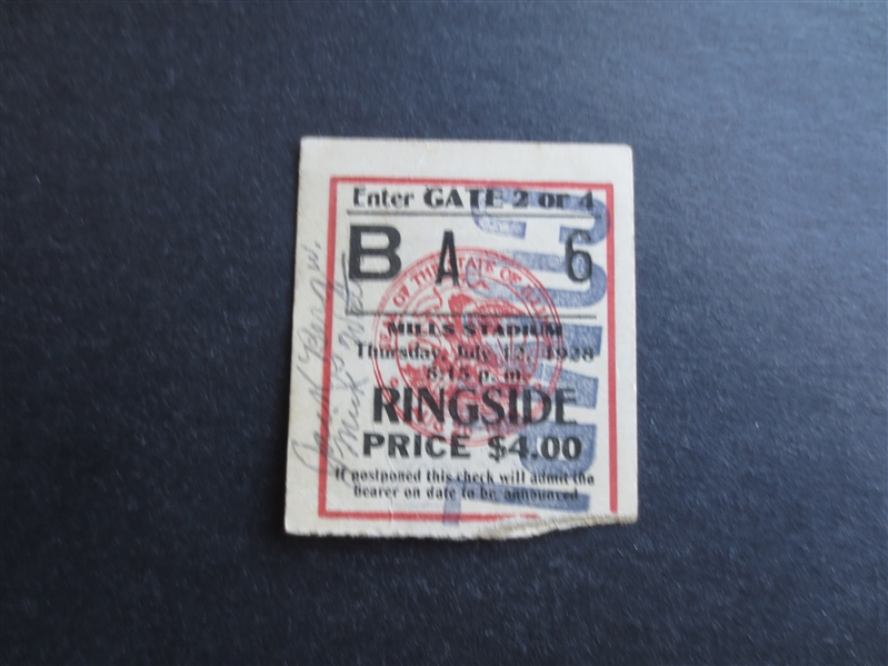 1928 Jack Kid Berg (Jewish) vs. Mike Walters Boxing Ticket at Mills Stadium