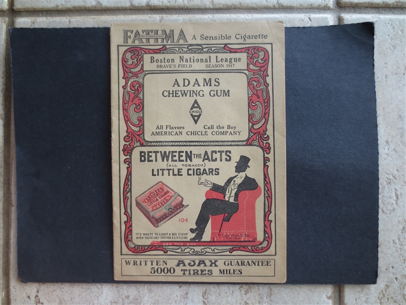 1917 Chicago Cubs at Boston Braves Scored Baseball Program Maranville, Merkle in Great Shape