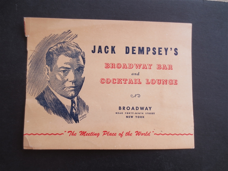 1940's-50's Jack Dempsey's Broadway Bar and Cocktail Lounge Advertising Flier