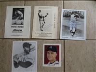 (5) different Autographed Baseball Photos: Monte Irvin, Pete Rose, Moose Skowron, Al Schacht, and Bobby Shantz