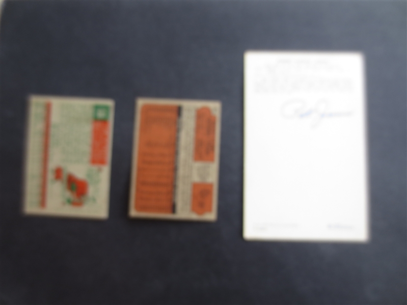 (3) different Autographed Baseball Cards: 1959 Topps Jim O'toole, 1968 Dexter Press Pat Jarvis, and 1972 Topps Rickey Clark