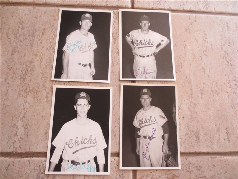 Autographed (4) different 1952 Memphis Chicks Baseball Photos 7 x 5