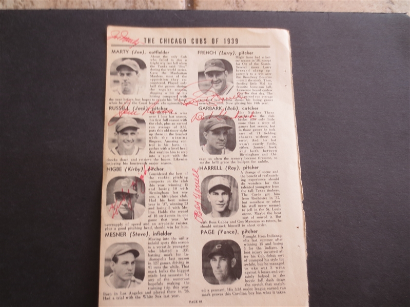 Autographed 1939 Chicago Cubs Two-sided Page with 12 Signatures including Billy Herman