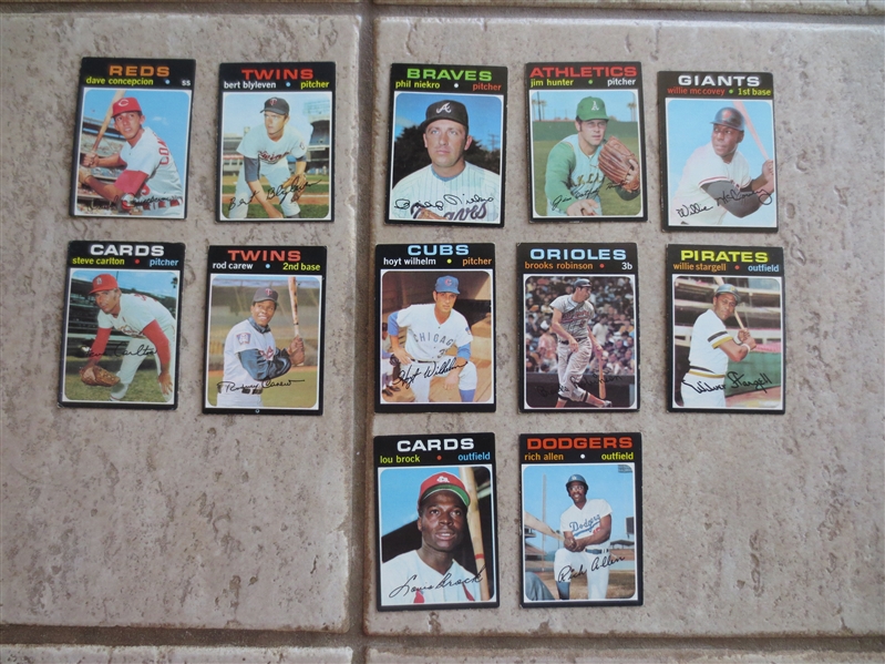 (12) different 1971 Topps Superstar Baseball Cards including Blyleven and Concepcion Rookies in affordable condition
