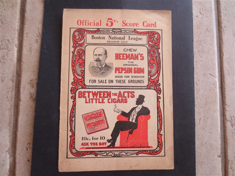 1912 New York Giants at Boston Braves Scored Baseball Program Scorecard with Christy Mathewson Pitching