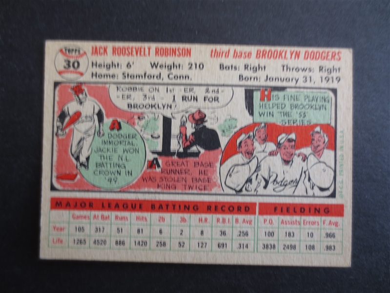 1956 Topps Jackie Robinson Baseball Card #30 in Great Shape!