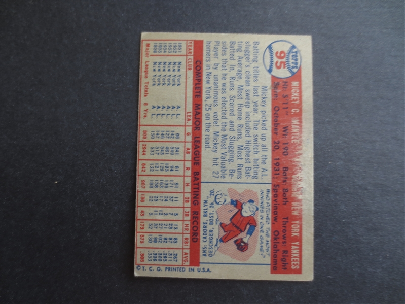 1957 Topps Mickey Mantle Baseball Card #95 in very nice shape!