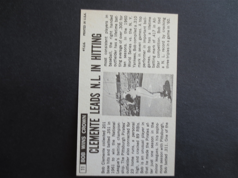 1964 Topps Giants Bob Clemente Baseball Card #11 in Beautiful Condition!