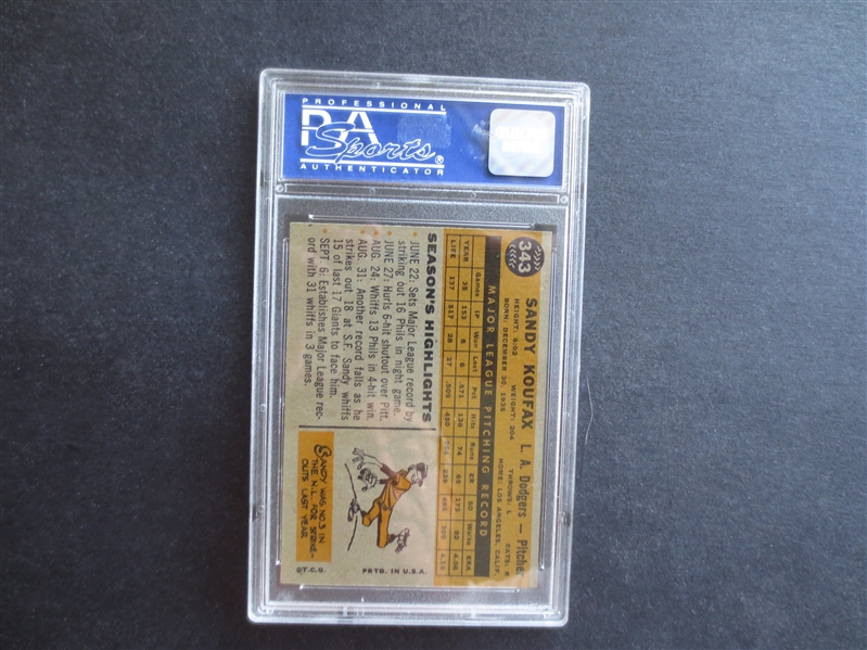 1960 Topps Sandy Koufax PSA 8 NM-MT Baseball Card #343