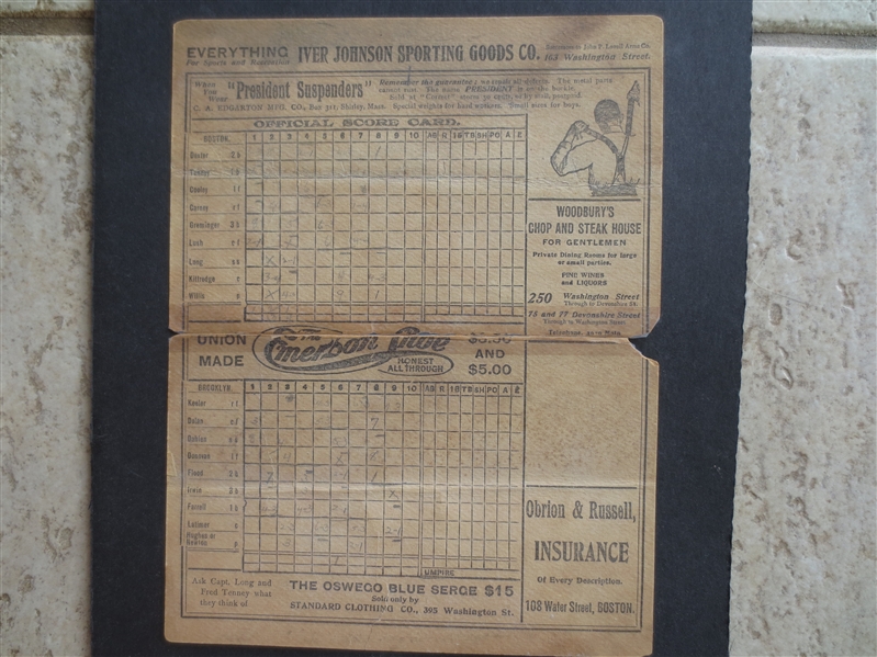 1902 Brooklyn Superbas at Boston Beaneaters Baseball Scorecard  Wee Willie Keeler