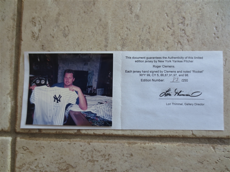 Autographed Roger Clemens Limited Edition Baseball Jersey with added notations and authenticity