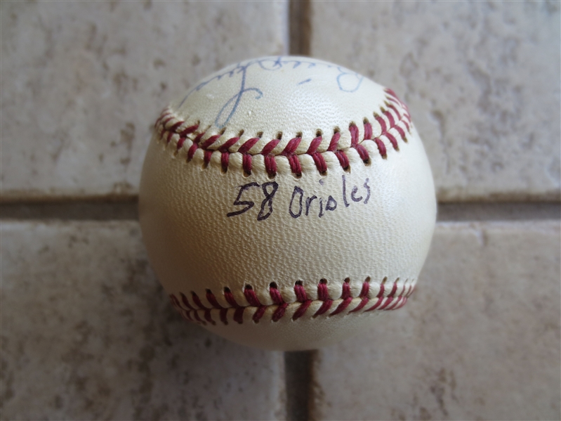 1958 Baltimore Orioles Team Signed Baseball with 7 Signatures including Brooks Robinson          1