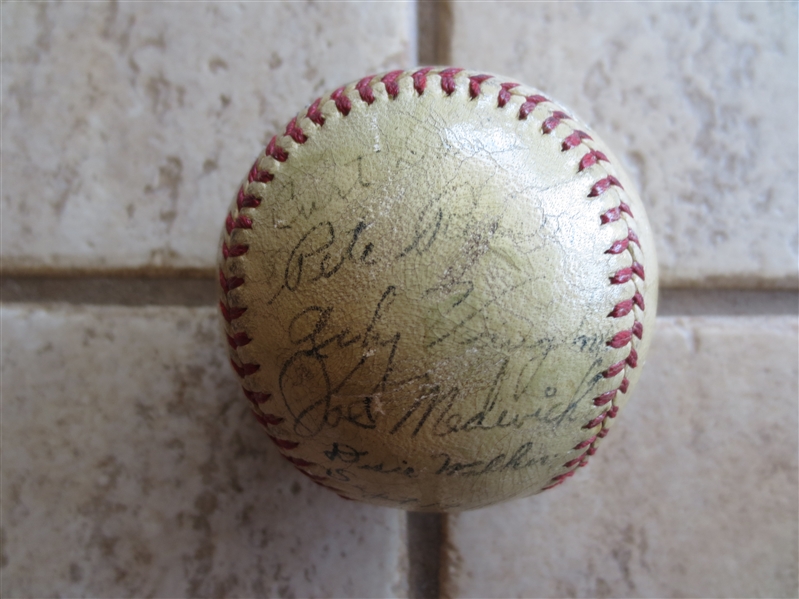 Autographed 1942 Brooklyn Dodgers Team Baseball with 19 signatures including Pee Wee Reese, Reiser, Arky Vaughan, Medwick, Herman, Camilli and more     6