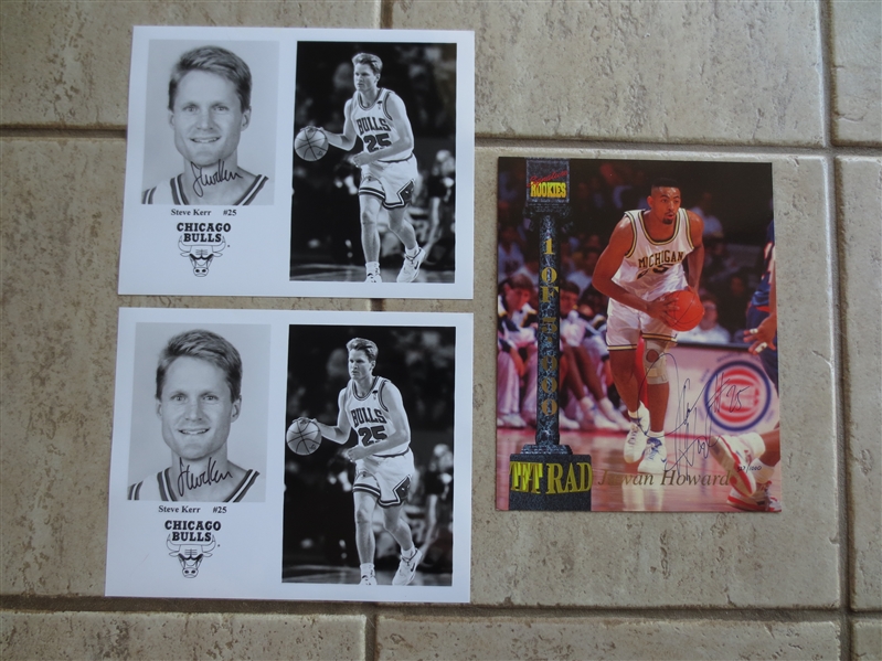 (2) Autographed Steve Kerr Photos + Autographed Juwan Howard 1994 Signature Rookie 