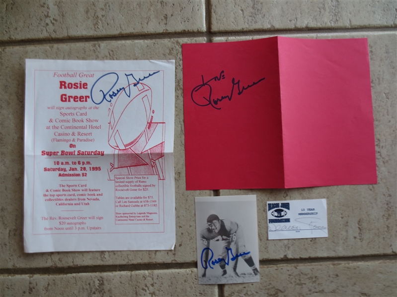 (15) Autographed Pro Football Items of Rosey Greer, Deacon Jones, Chuck Muncie, and Daryle Lamonica