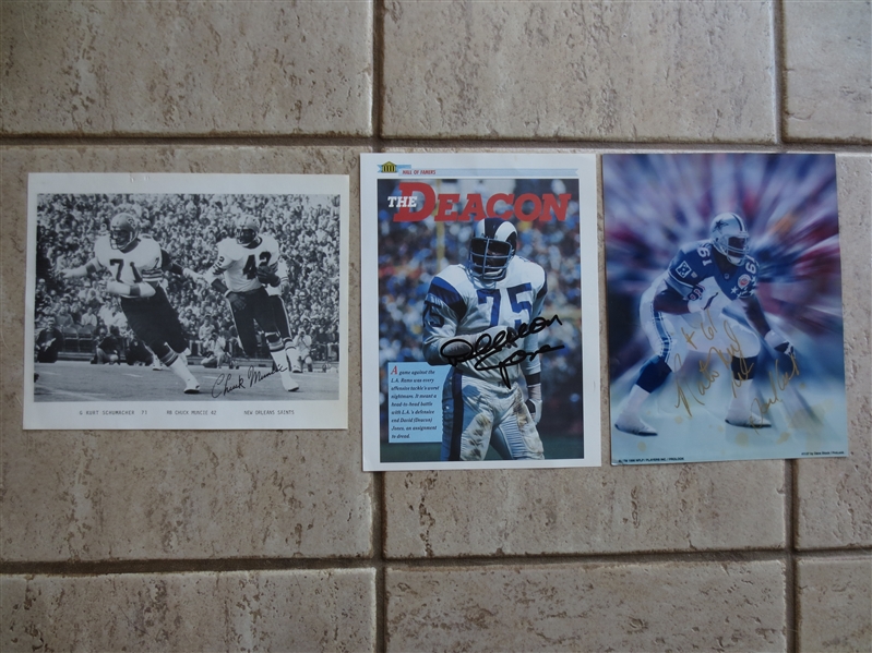 (15) Autographed Pro Football Items of Rosey Greer, Deacon Jones, Chuck Muncie, and Daryle Lamonica