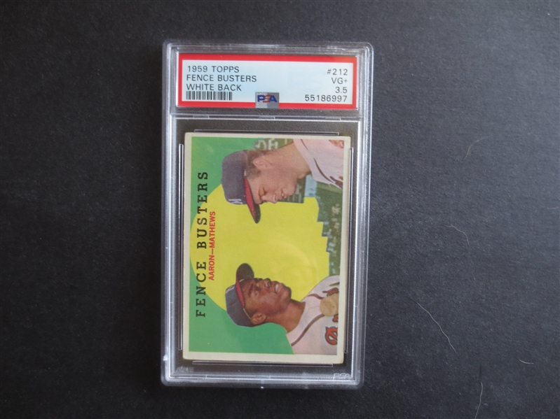 1959 Topps Fence Busters Aaron/Mathews White Back PSA 3.5 VG+ Baseball Card #212